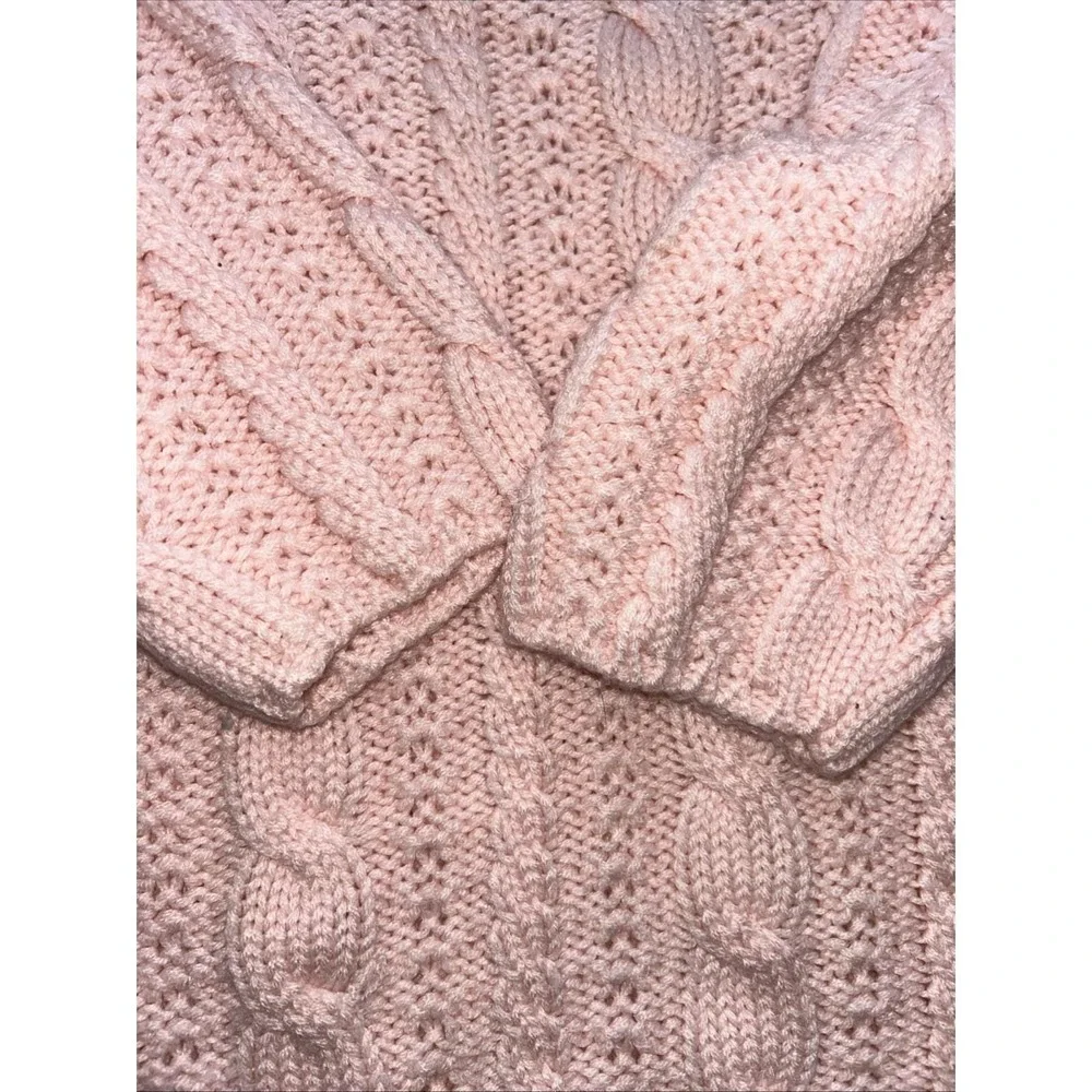 Vtg 80s/90s SMALL Ballet Pink Wool Blend Chunky CableKnit SweCoastal ater - Picture 3 of 4